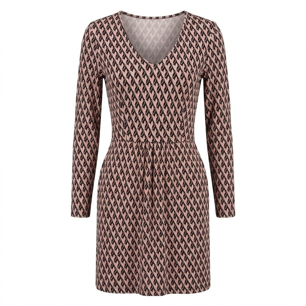 Boden Womens Pink Black Geometric Print Long Sleeve V-Neck Dress 4R